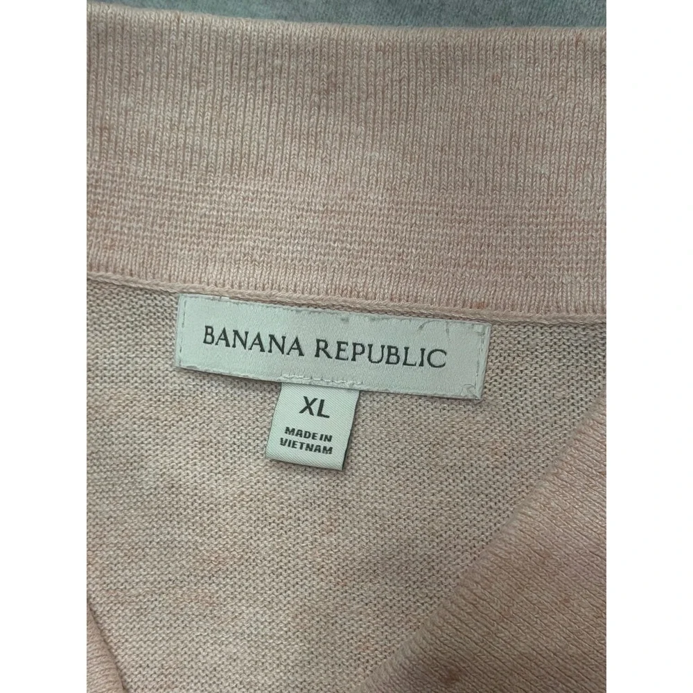 Banana Republic Mens XL Pink Linen Cotton Knit Polo Shirt Pointelle 671611-04